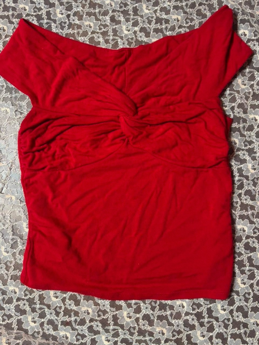 Red Twist-Front Short Sleeve Women's Top